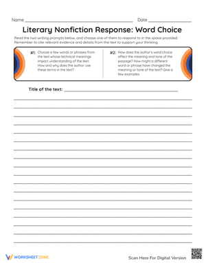 Literary Nonfiction Response Prompt: Word Choice