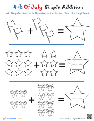 Addition Coloring Page: 4th of July Stars