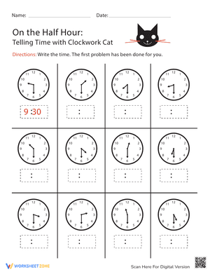 On the Half Hour: Telling Time with Clockwork Cat