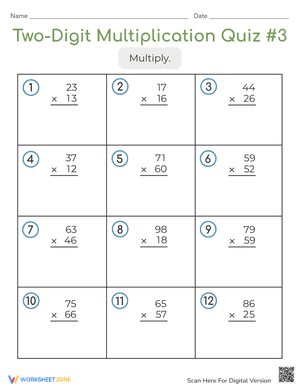Two-Digit Multiplication Quiz #3