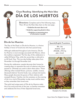 Find & Support the Main Idea: Dia de Los Muertos