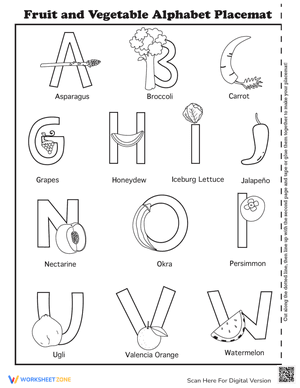 Fruit and Vegetable Alphabet Activity Placemat