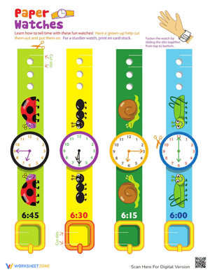 Practice Telling Time with Play Watches: 6 O'Clock