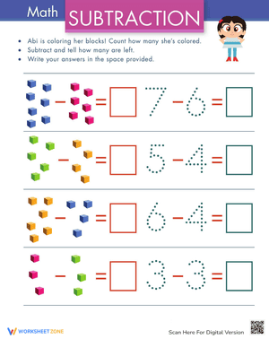 Subtraction with Pictures: Colored Blocks