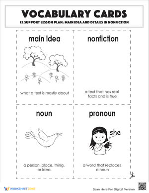 Vocabulary Cards: Main Idea and Details in Nonfiction