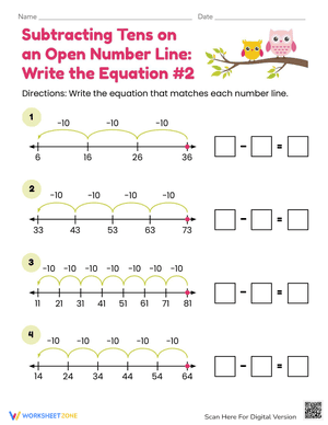 Subtracting Tens on an Open Number Line: Write the Equation #2