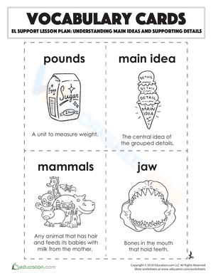 Vocabulary Cards: Understanding Main Ideas and Supporting Details