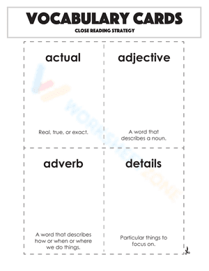 Vocabulary Cards: Close Reading Strategy