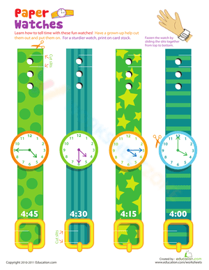 Practice Telling Time with Play Watches: 4 O'Clock