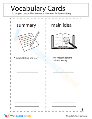 Vocabulary Cards: Sentence Structures for Summarizing