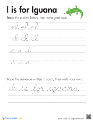 Cursive Handwriting: "I" is for Iguana
