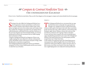 Compare & Contrast Nonfiction Texts: The Underground Railroad