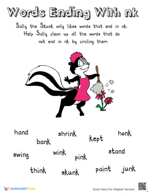 Sally the Skunk: Words Ending with -Nk