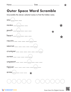 Outer Space Word Scramble