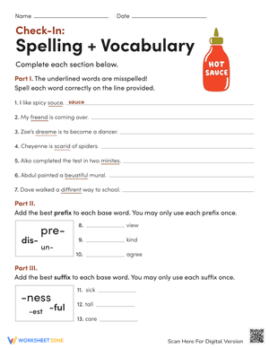 Check-In: Spelling and Vocabulary
