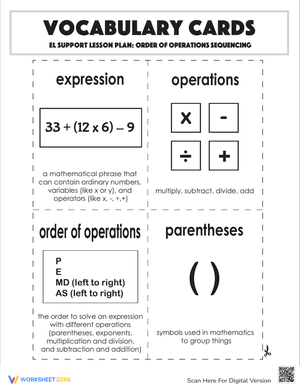 Vocabulary Cards: Order of Operations Sequencing