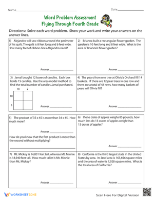 Word Problem Assessment: Flying Through Fourth Grade