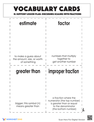 Vocabulary Cards: Discussing Scaling with Fractions