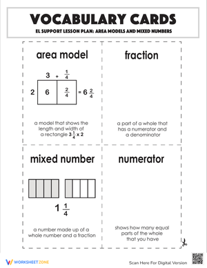 Vocabulary Cards: Area Models and Mixed Numbers