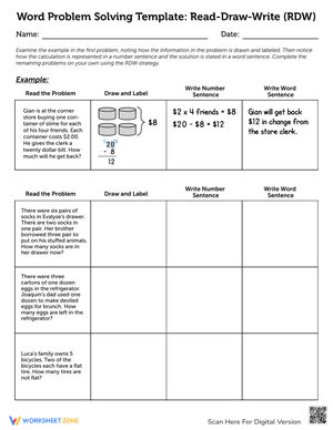 Word Problem Solving Template - Read, Draw, Write
