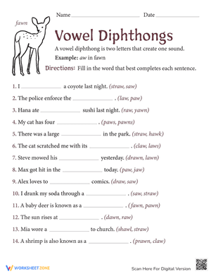 Practice Reading Vowel Diphthongs: AW