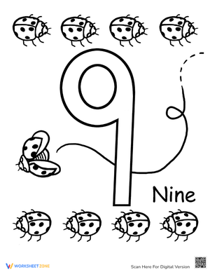 Count and Color: Nine Ladybugs