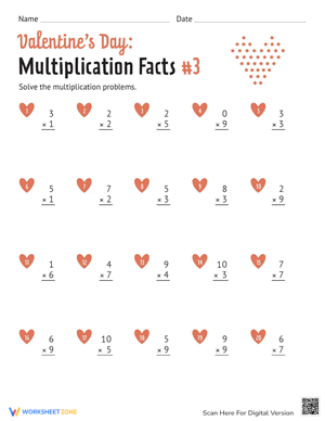 Valentine's Day: Multiplication Facts #3