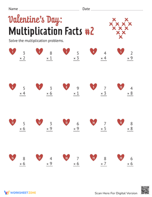 Valentine's Day: Multiplication Facts #2