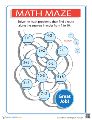 Math Maze: Single-Digit Addition and Subtraction