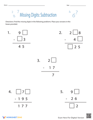 Missing Digits: Subtraction