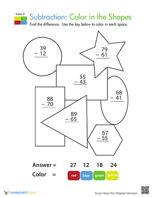 Color by Number: Practice Two-Digit Subtraction 5