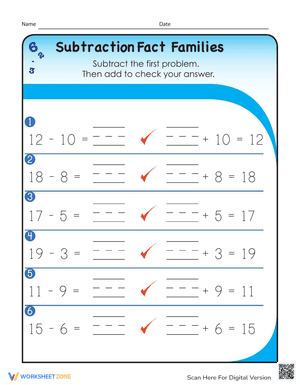 Subtraction Fact Families