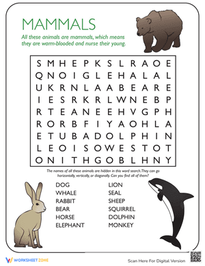 Animal Word Search: Mammals