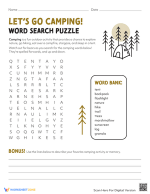 Let's Go Camping! Word Search