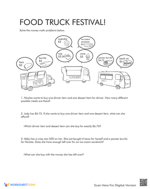 Money Math Problems: Food Truck Festival!