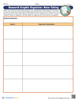 Research Graphic Organizer: Note-Taking
