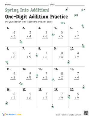 Spring Into Addition! One-Digit Addition Practice