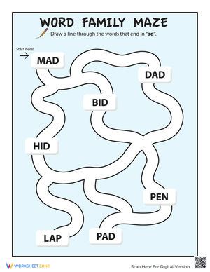 "ad" Word Family Maze