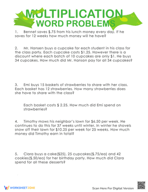 Multiplication Word Problems: Money, Money, Money!