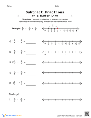 Subtract Fractions on a Number Line