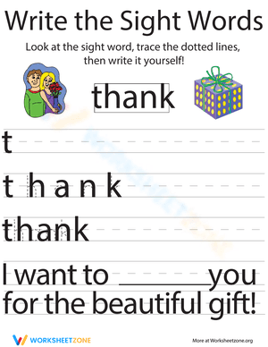 Write the Sight Words: "Thank"