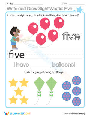 Write and Draw Sight Words: Five