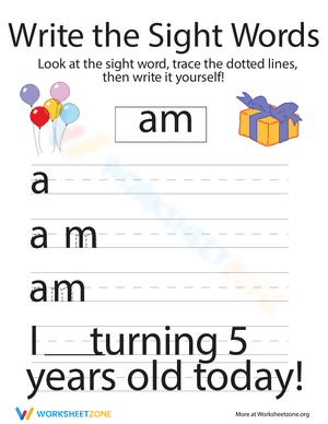 Write the Sight Words: "Am"