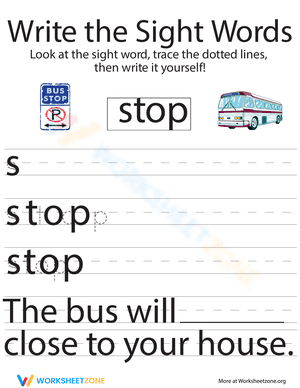 Write the Sight Words: "Stop"