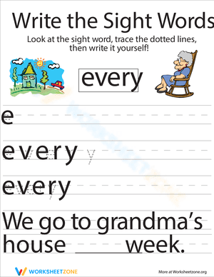 Write the Sight Words: "Every"