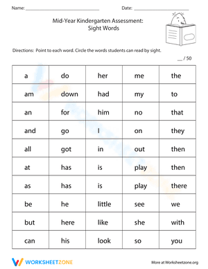 Mid-Year Assessment: Sight Words
