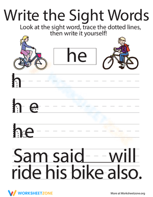 Write the Sight Words: "He"