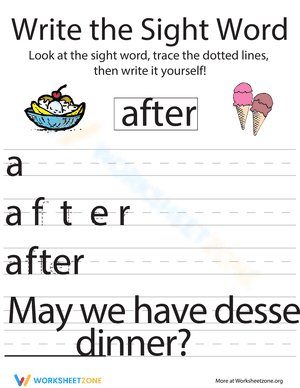 Writing Sight Words: :"After"