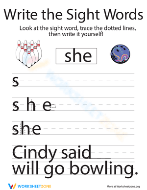 Write the Sight Words: "She"