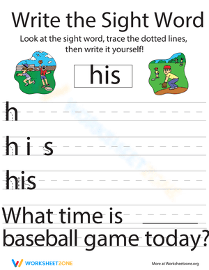 Write the Sight Words: "His"